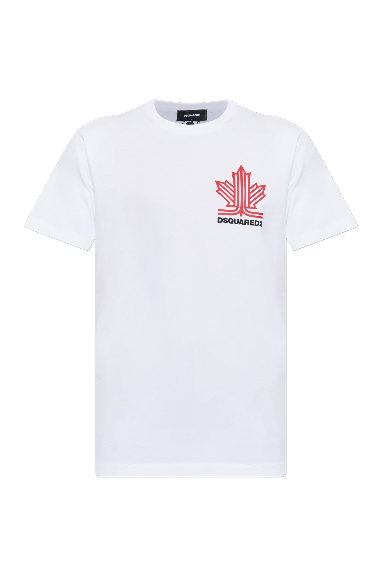 Dsquared2 White Cotton T-Shirt with Red Maple Leaf Print by